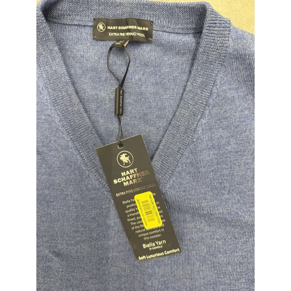 Hart Schaffner Vest Sweater Men's XLT V-Neck 100% Fine Merino‎ Wool Blue NWT